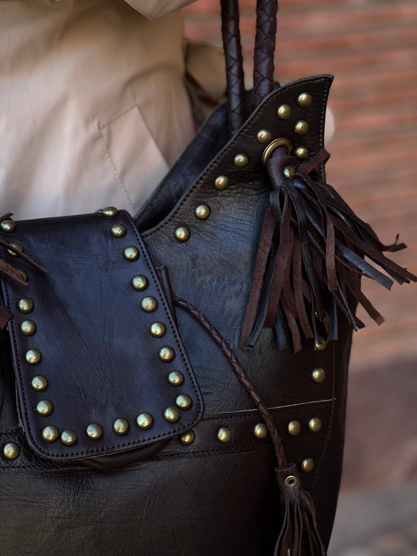 Handmade fringe Brown Leather Hobo Bag, Chic Shoulder Purse