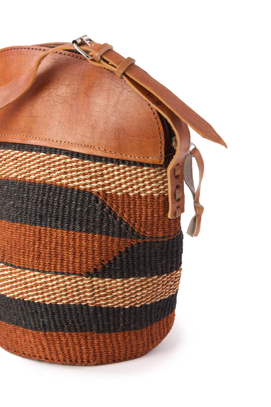 Finely Woven Sisal Handbag with Leather Top