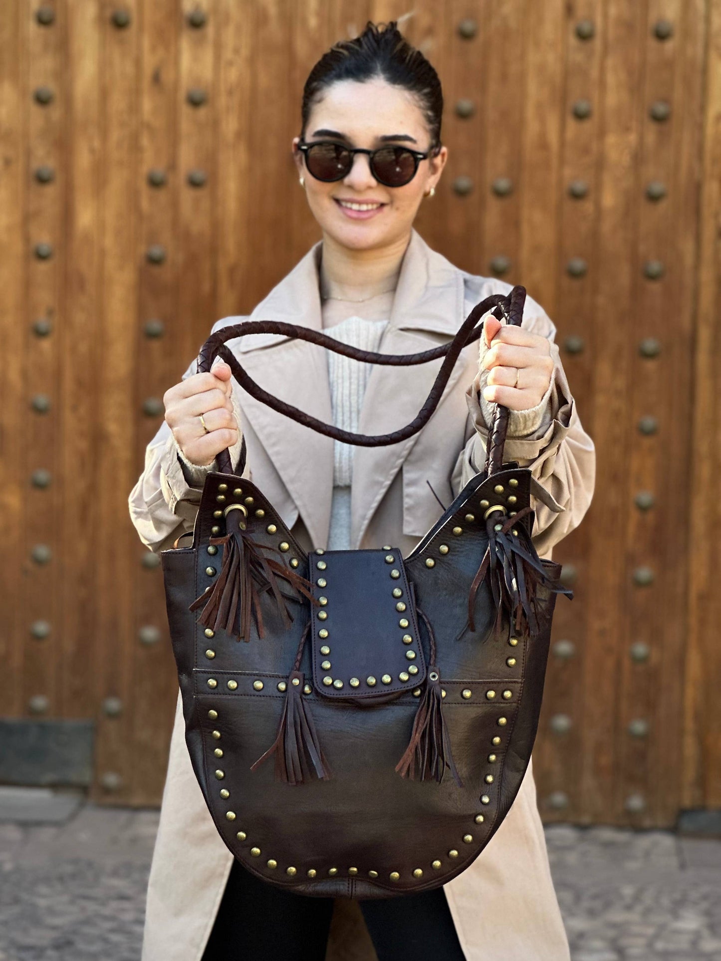 Handmade fringe Brown Leather Hobo Bag, Chic Shoulder Purse