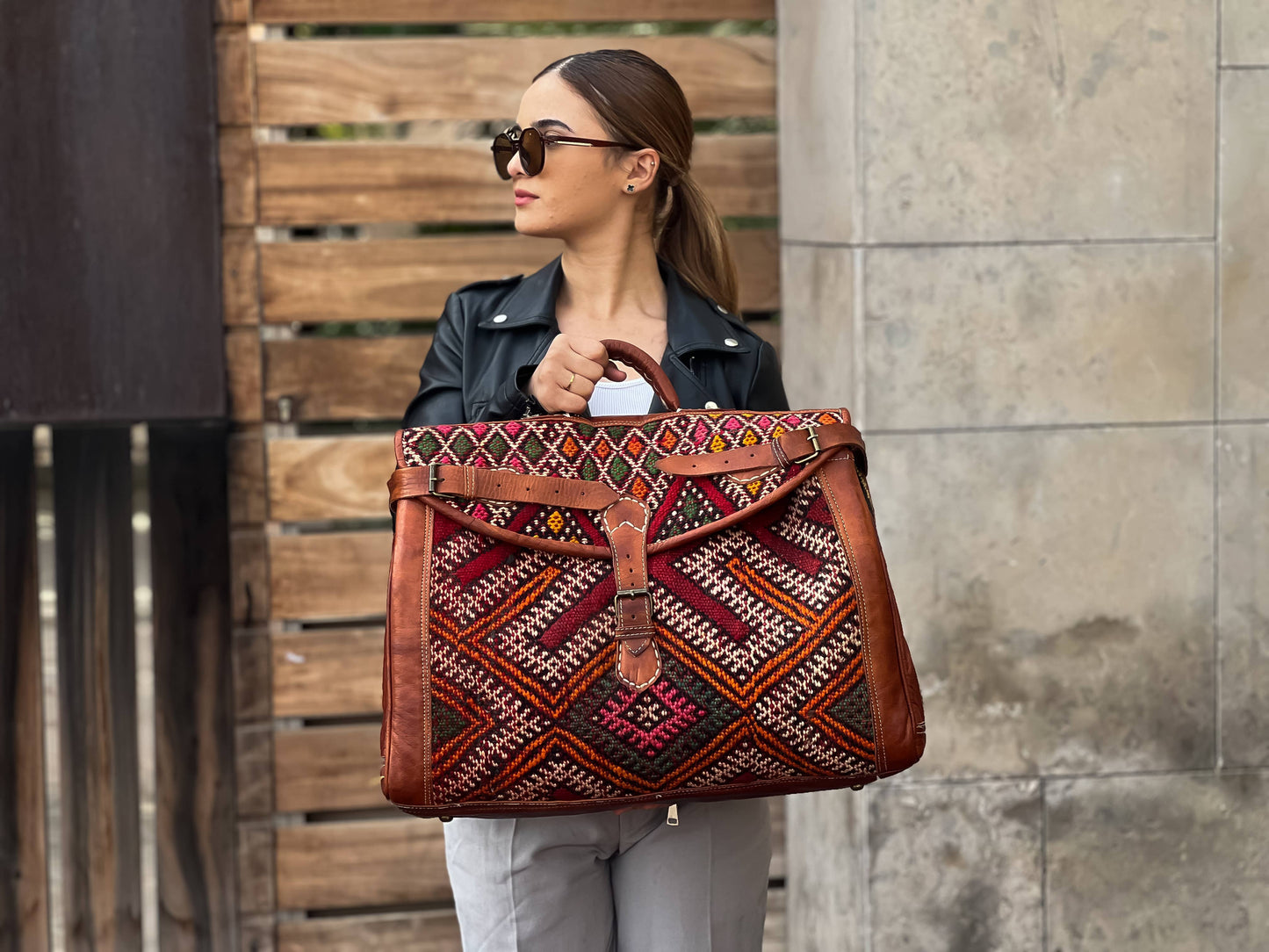 Extra large Boho Kilim Travel Bag - Vintage Weekender Duffle: Medium