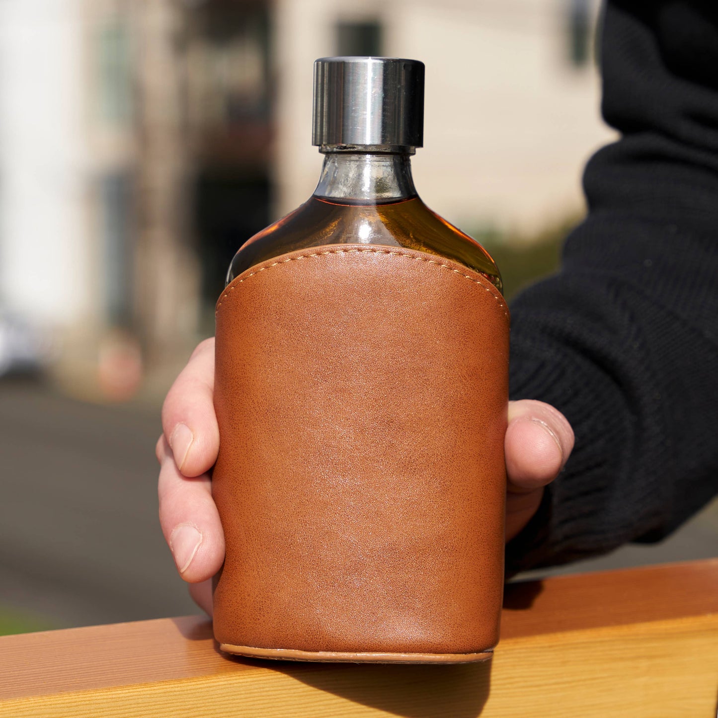 Admiral™ Vintage-Style Parker Leather-Wrapped Glass Flask