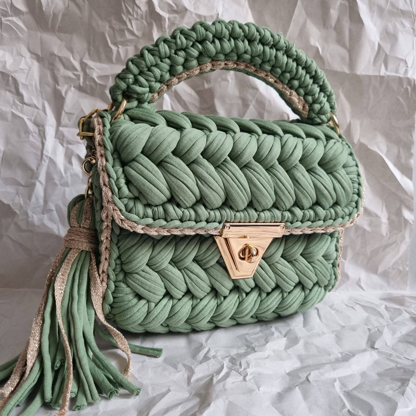 CHQEL Green Clutch Bag for Women Handmade Crochet Purse