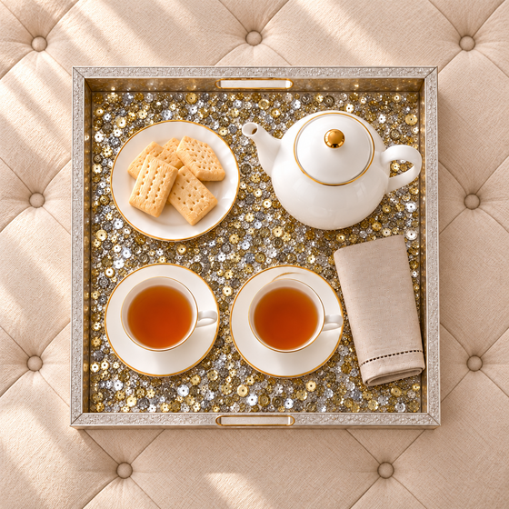 Gold Leaf & Sequin Resin Serving Tray