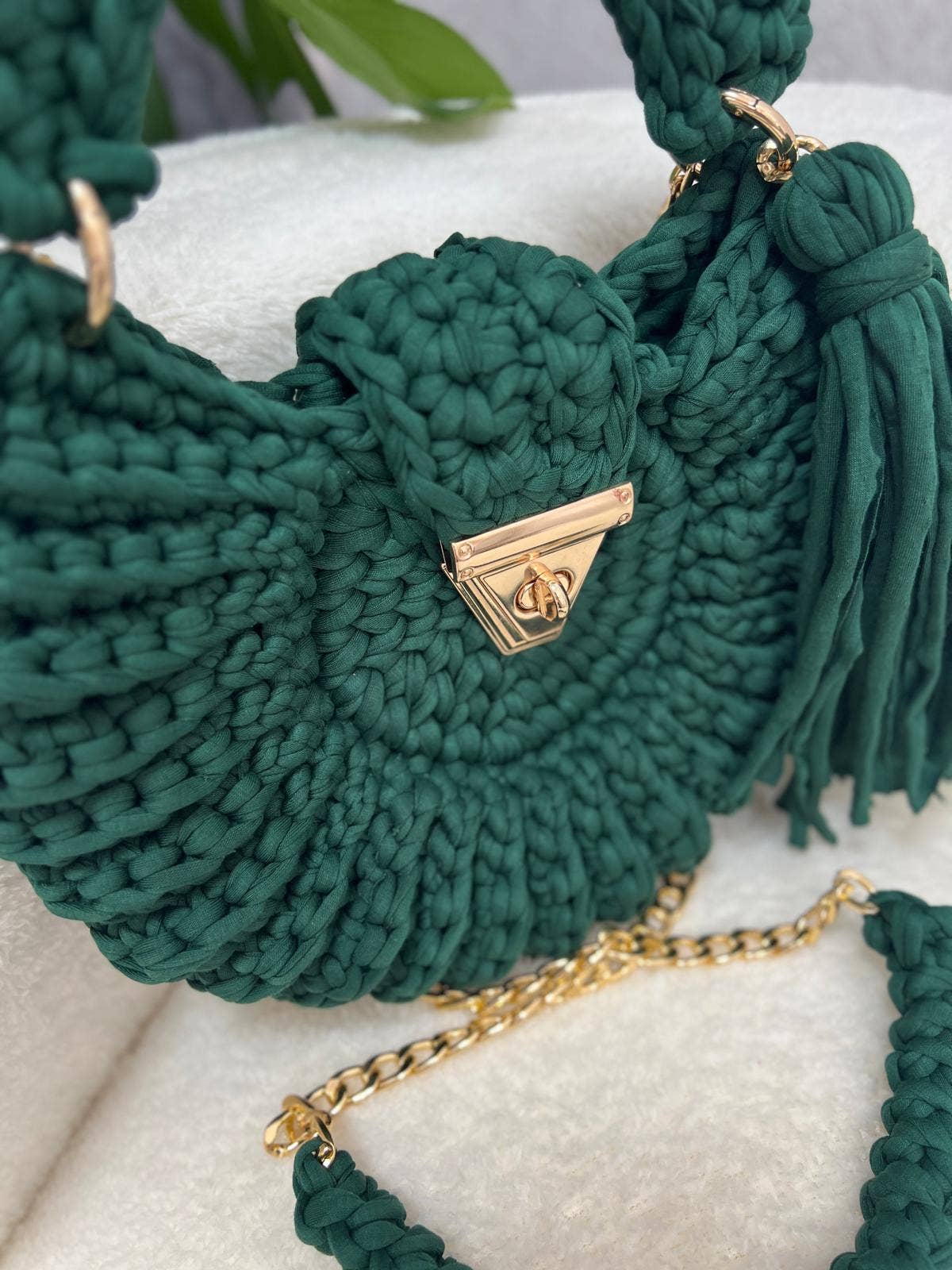 CHQEL Forrest Green Handmade Clutch Bag for Women, Handmade Crochet Purse
