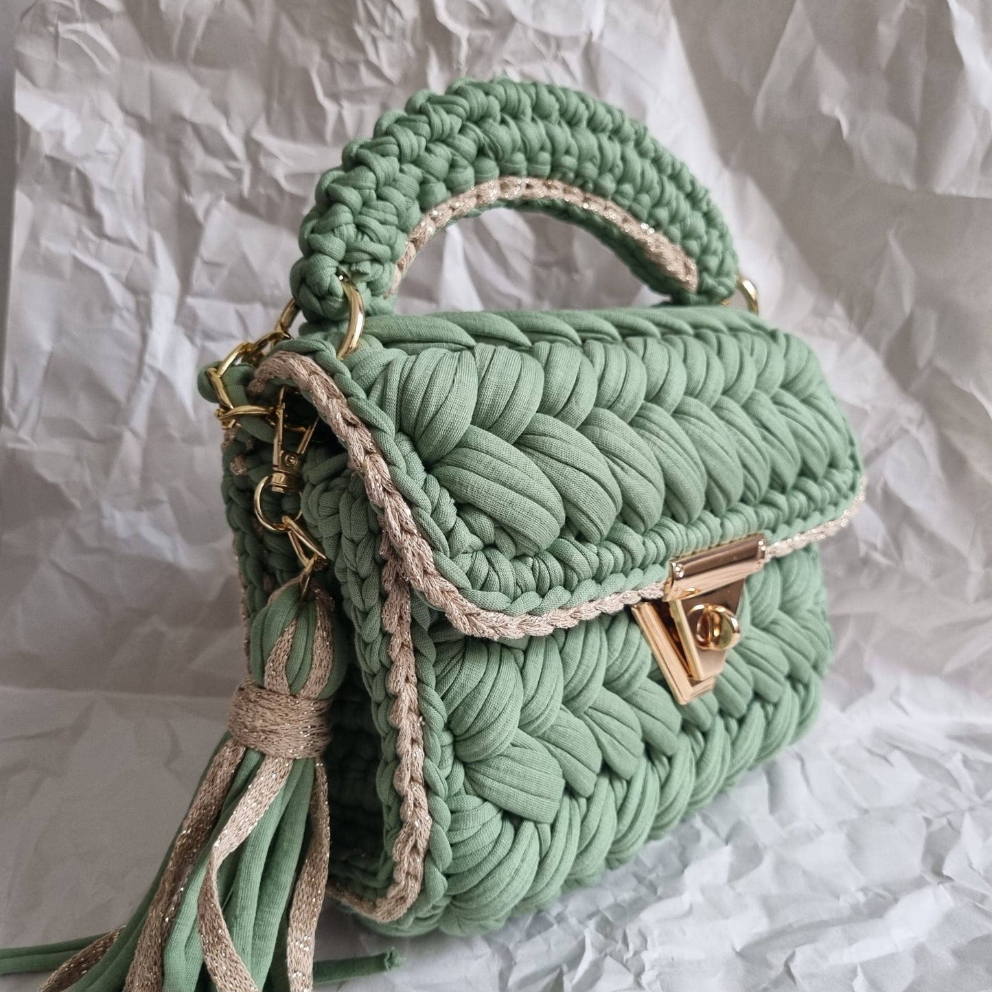 CHQEL Green Clutch Bag for Women Handmade Crochet Purse