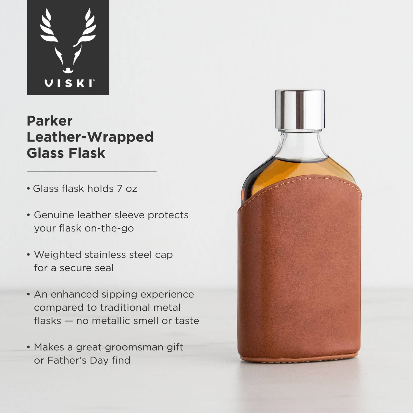 Admiral™ Vintage-Style Parker Leather-Wrapped Glass Flask