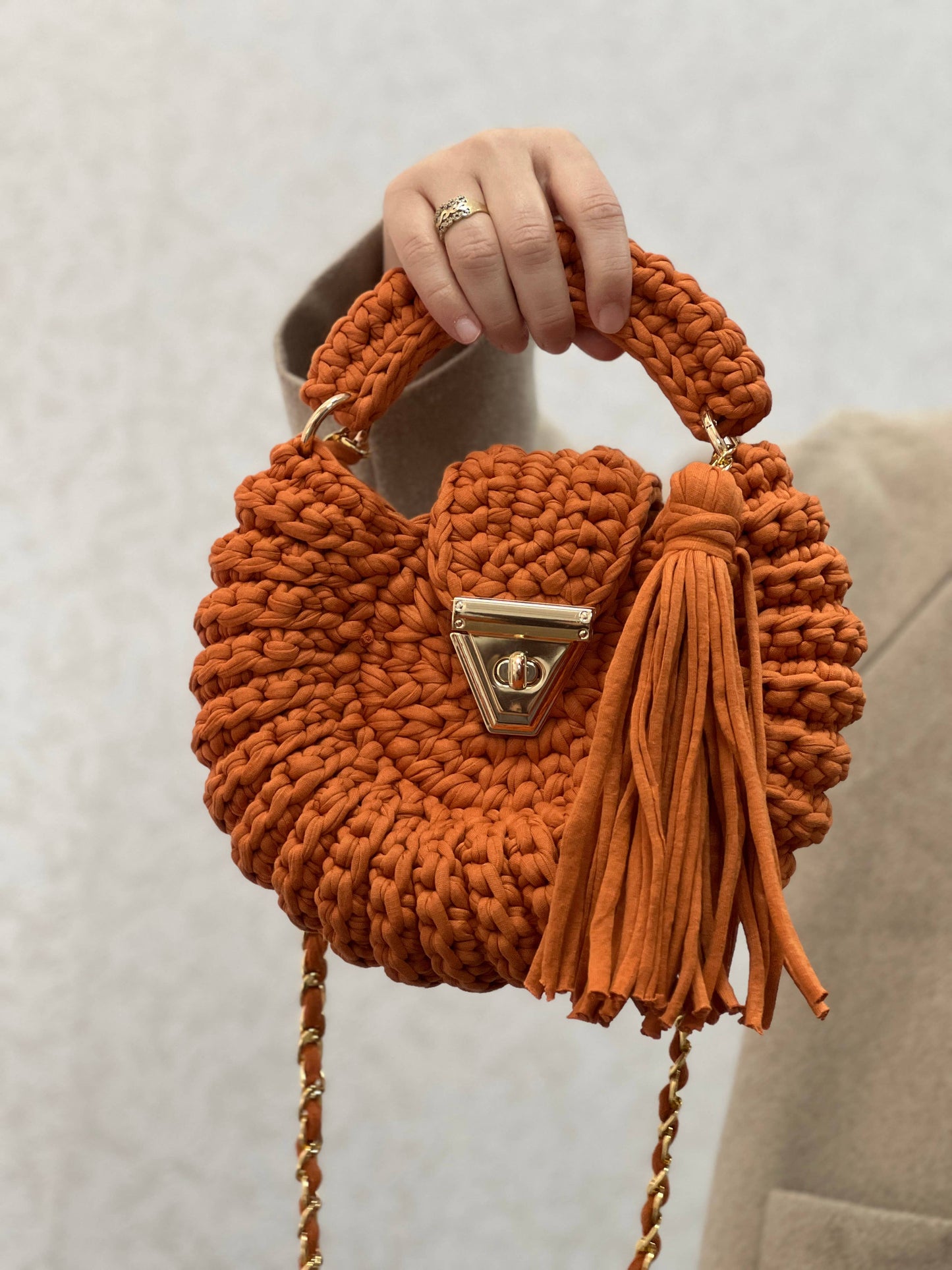 CHQEL Rust Clutch Bag for Women, Handmade Crochet Purse