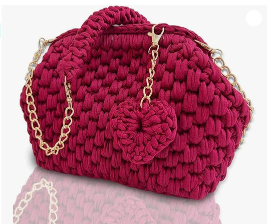 CHQEL Handmade Crochet Purse, Small Flap Formal Crossbody Handbag Evening Clutch Bag