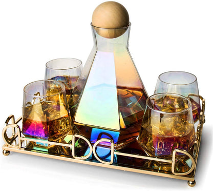 Diamond Iridescent Decanter, Tray & Glasses Set