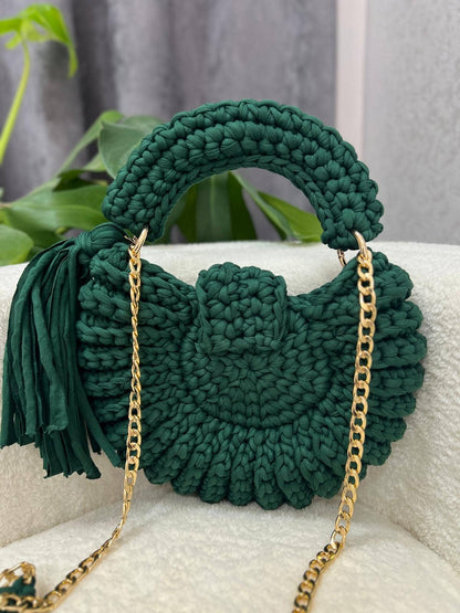 CHQEL Forrest Green Handmade Clutch Bag for Women, Handmade Crochet Purse