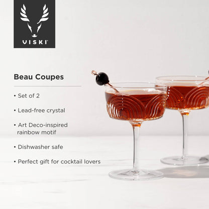 Deco Beau Crystal Cocktail Coupes - Set of 2