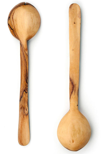 Kenyan Wild Olive Wood and Polka Dot Cow Bone Flat Handle Servers