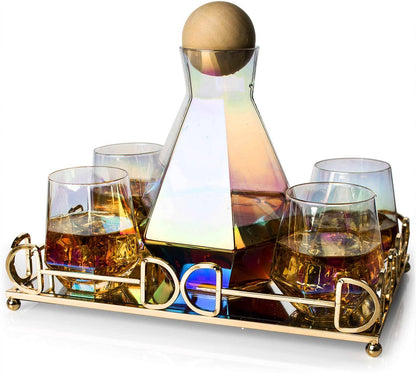 Diamond Iridescent Decanter, Tray & Glasses Set