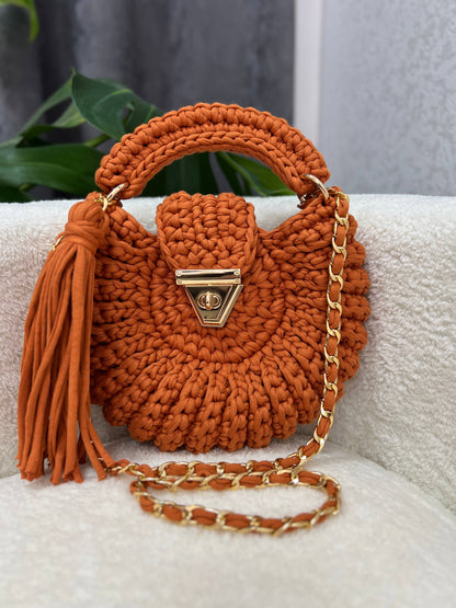 CHQEL Rust Clutch Bag for Women, Handmade Crochet Purse