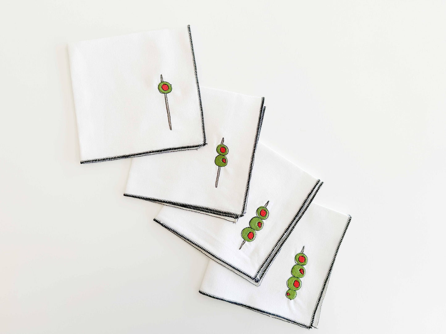 Martini Olive Cocktail Napkins, set of four- White