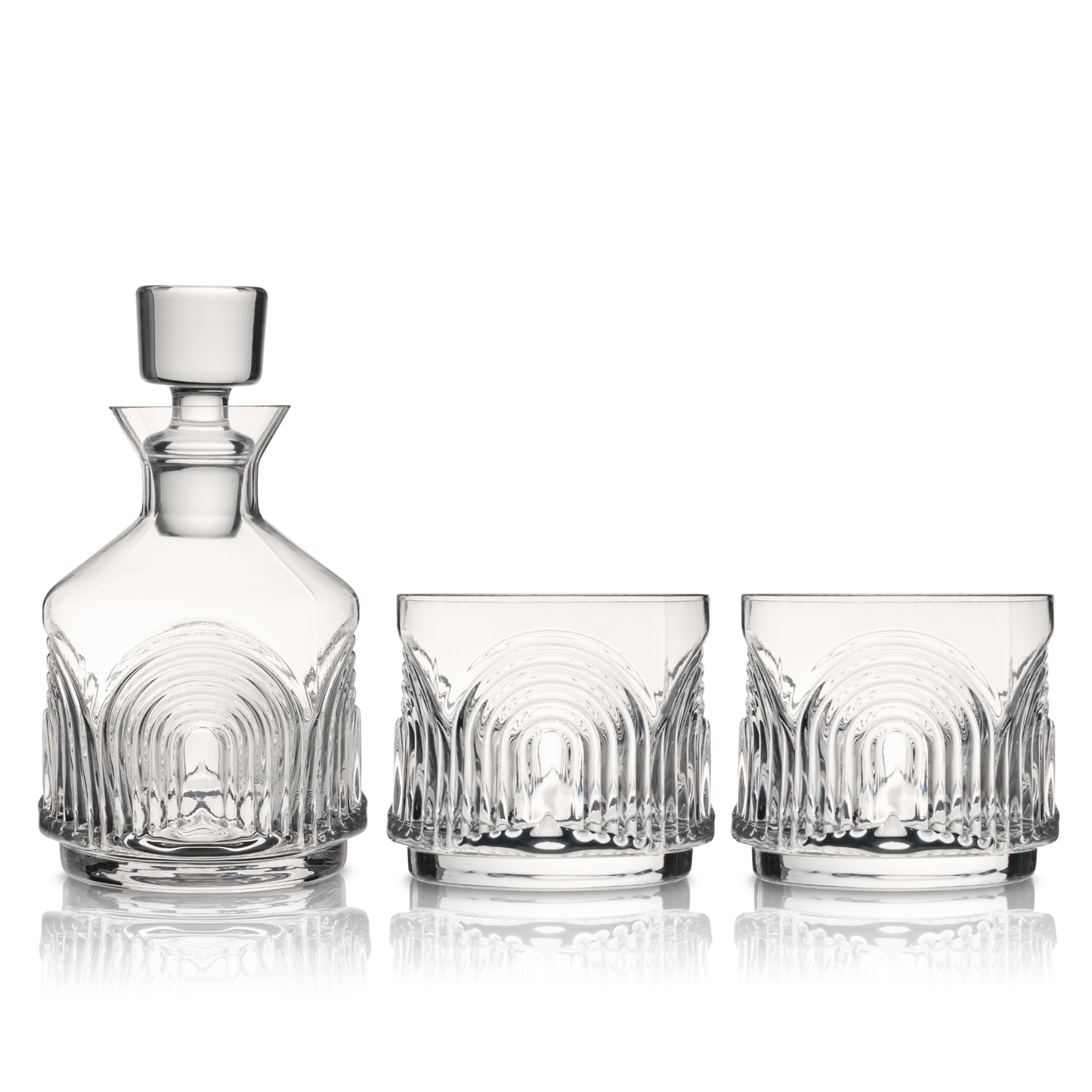 Deco Beau Stacking Crystal Decanter & Tumbler Set - Set of 3 pieces