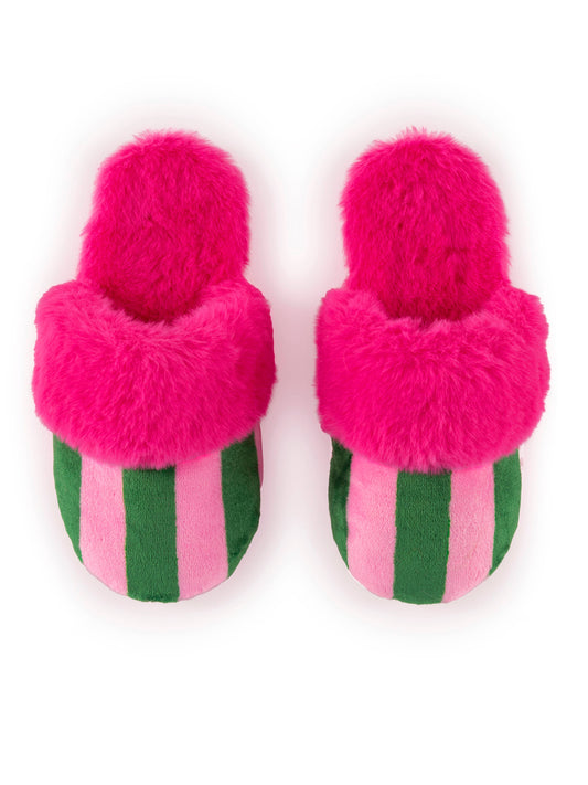 PINK & GREEN STRIPE SLIPPERS, PINK: S/M