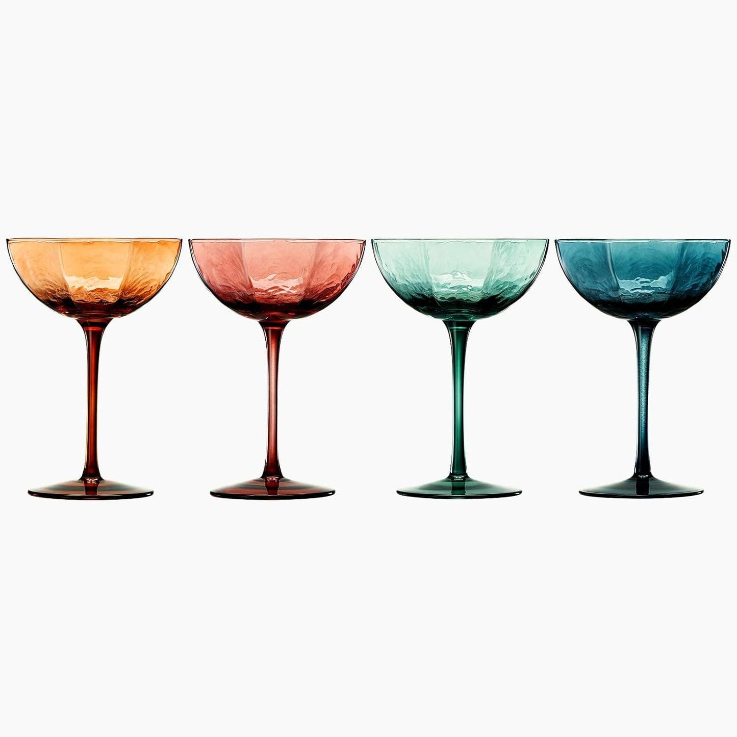 Beverage, Cocktail, Martini & Champagne Luxury Angled Coupe Glasses 6 oz | Set of 4 | Muted Colored