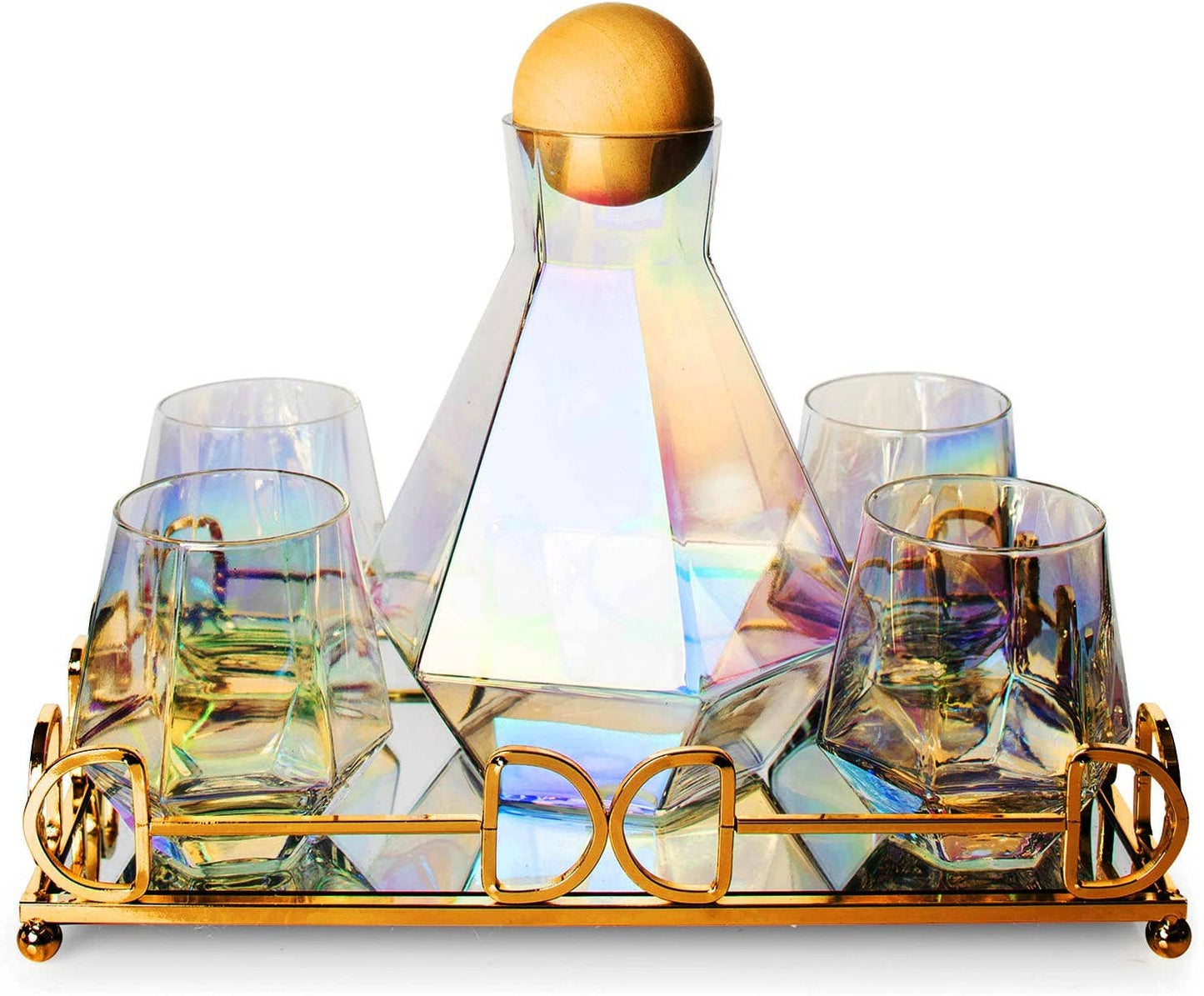 Diamond Iridescent Decanter, Tray & Glasses Set