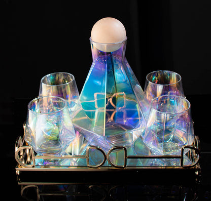 Diamond Iridescent Decanter, Tray & Glasses Set