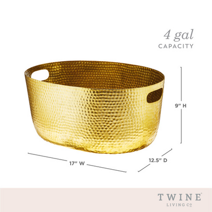 Hammered Gold-Plated Aluminum Beverage Tub W/Cut-Out Handles