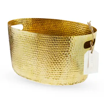 Hammered Gold-Plated Aluminum Beverage Tub W/Cut-Out Handles