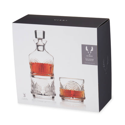 Deco Beau Stacking Crystal Decanter & Tumbler Set - Set of 3 pieces