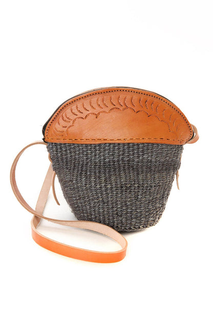 Gray Sisal and Leather Petite Zippered Purse