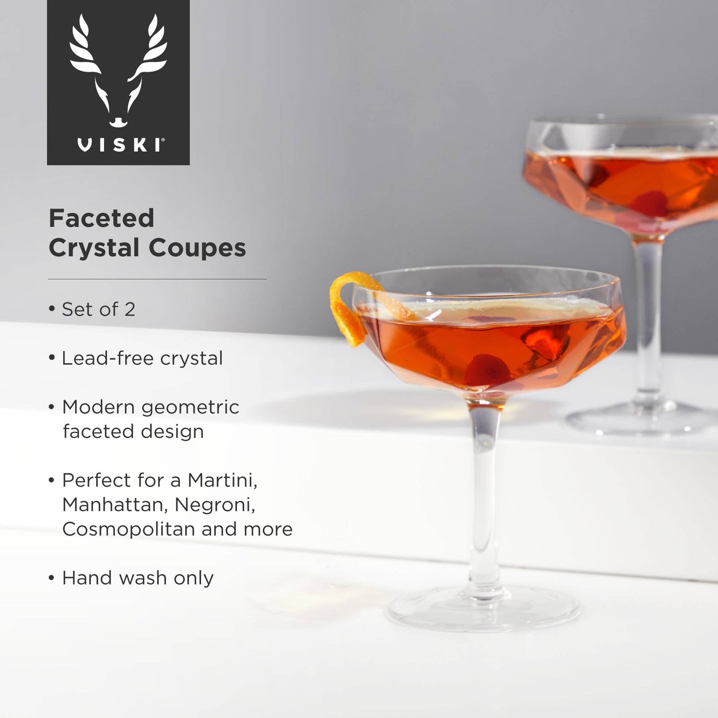 Seneca™ Faceted Crystal Coupes - Set of 2