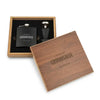 Wood Gift Box & Black Metal Hip Flask Set