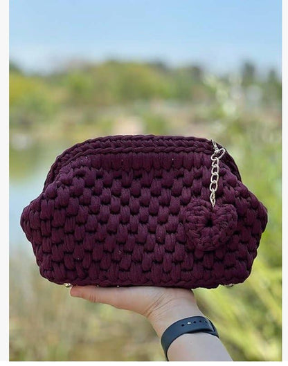 CHQEL Handmade Crochet Purse, Small Flap Formal Crossbody Handbag Evening Clutch Bag