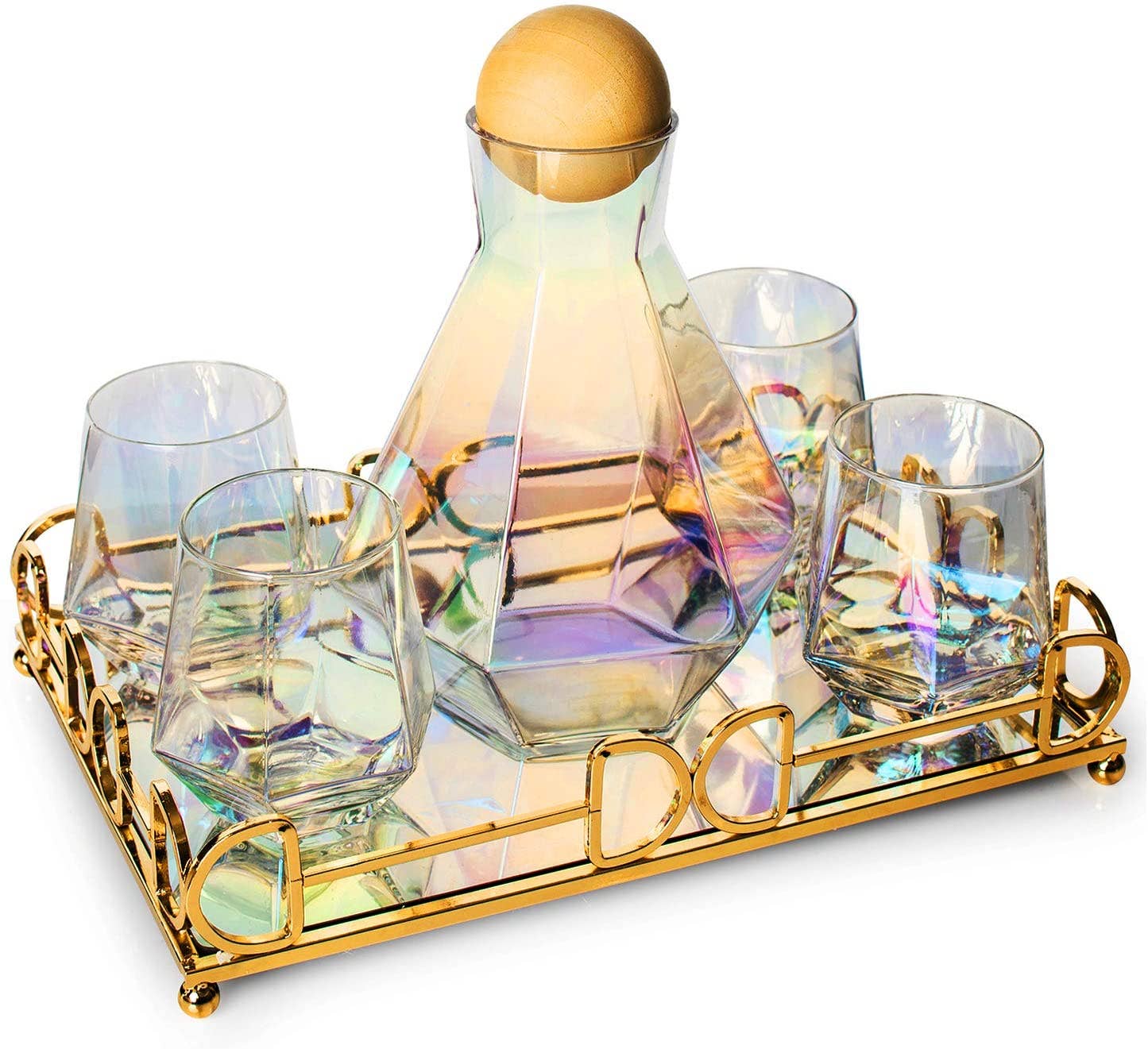 Diamond Iridescent Decanter, Tray & Glasses Set