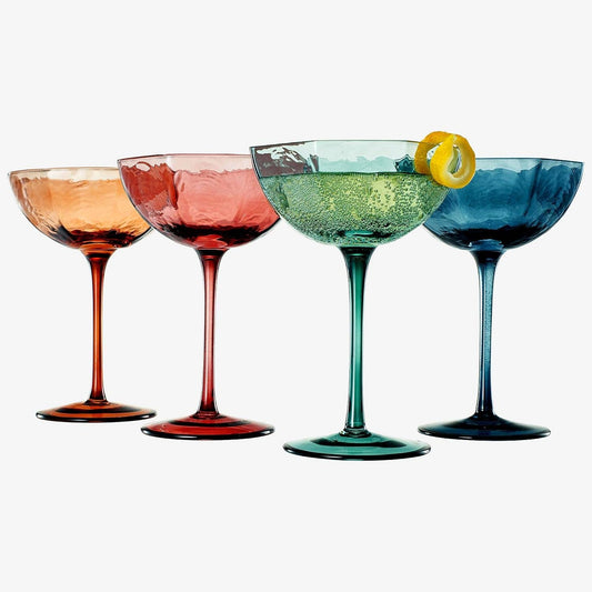 Beverage, Cocktail, Martini & Champagne Luxury Angled Coupe Glasses 6 oz | Set of 4 | Muted Colored