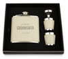 Faux Leather Wrapped Flask Gift Box Set - Modern Groomsman: Silver / Grey