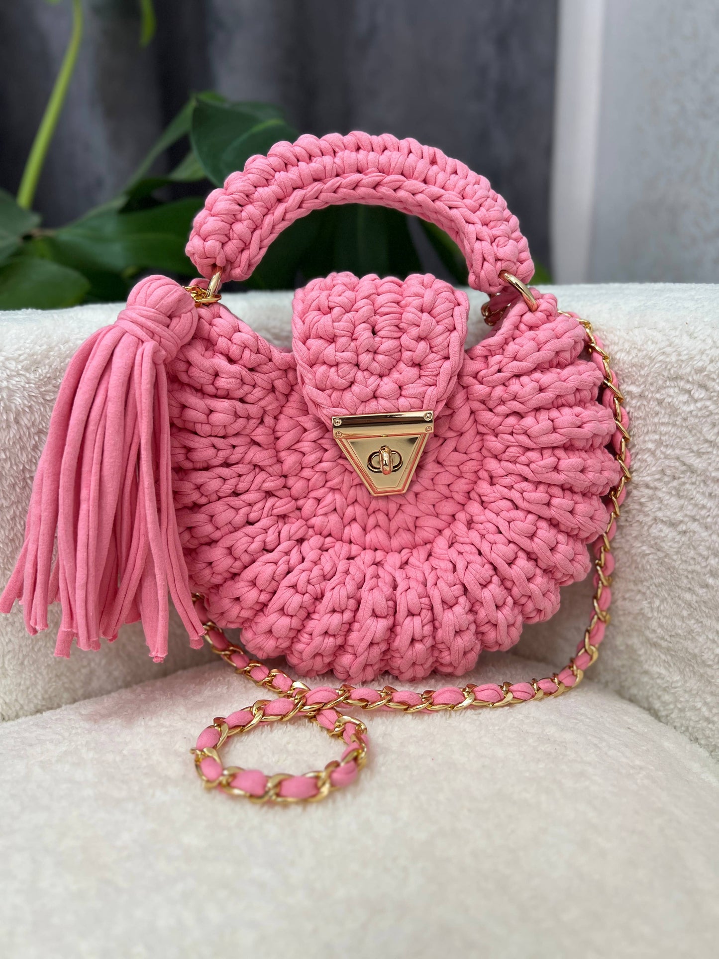 CHQEL Pink Clutch Bag for Women, Handmade Crochet Purse