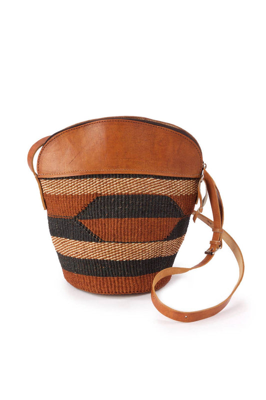 Finely Woven Sisal Handbag with Leather Top