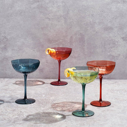 Beverage, Cocktail, Martini & Champagne Luxury Angled Coupe Glasses 6 oz | Set of 4 | Muted Colored