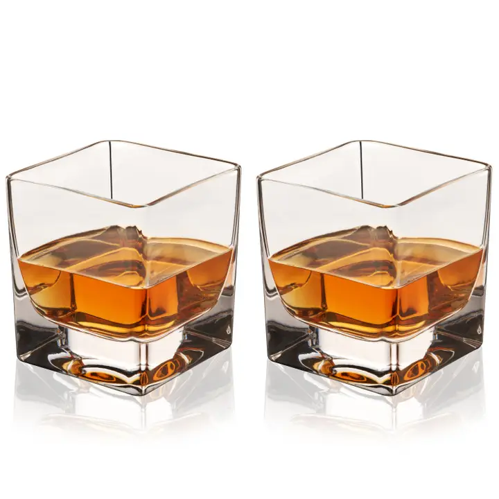 Braque Heavy Base Square Crystal Rocks Glasses - Set of 2