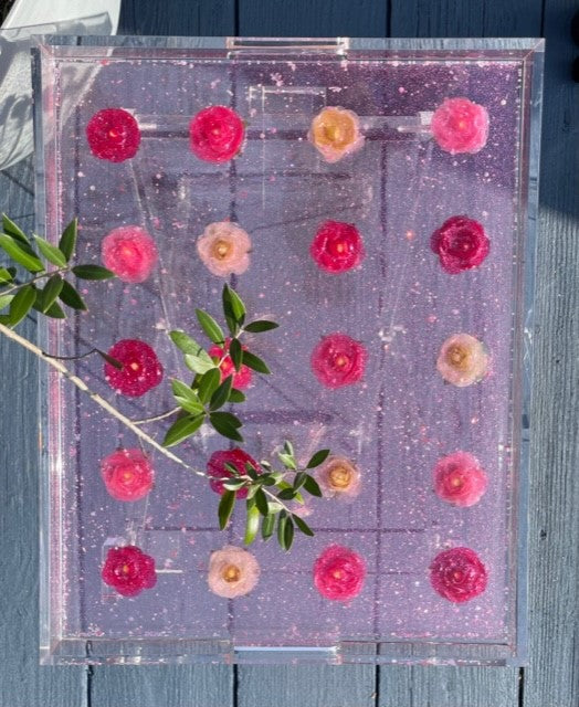 Rose embedded resin side table